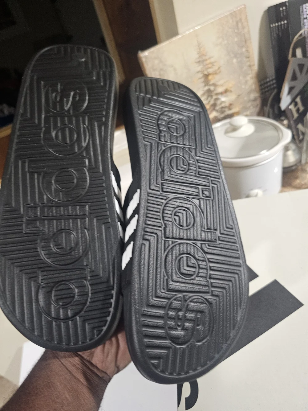 adidas Black and White Adjustable Strap Slide Sandals